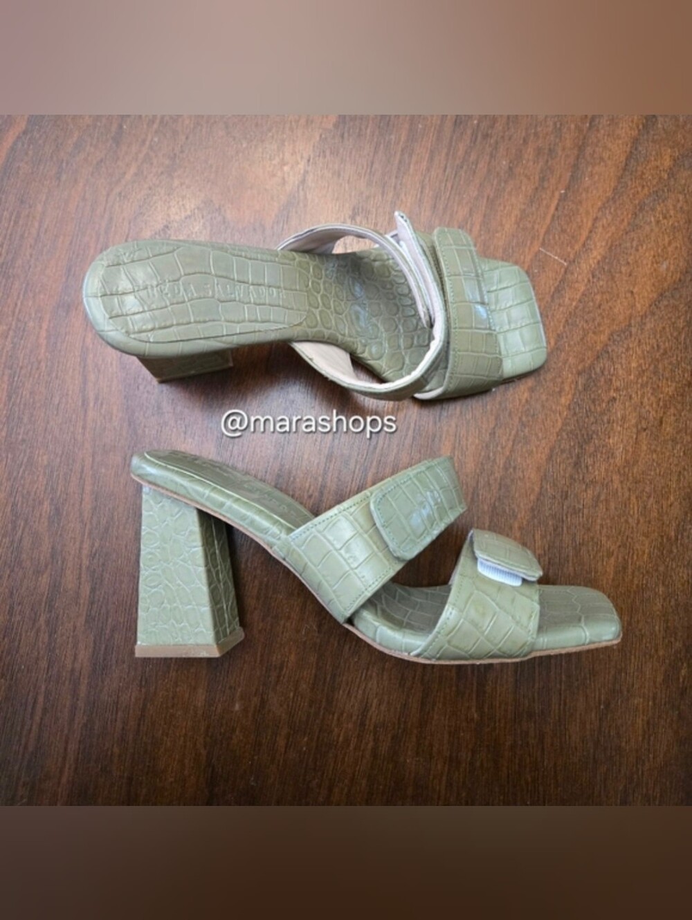 Freda Salvador Adria Padded Strap Croc Square Toe Slip On Mule Heels
